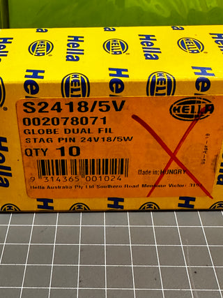 Hella S2418/5V Double Filament Globes,24V 18/5W, Box of 10