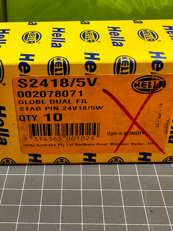 Hella S2418/5V Double Filament Globes, Box of 10