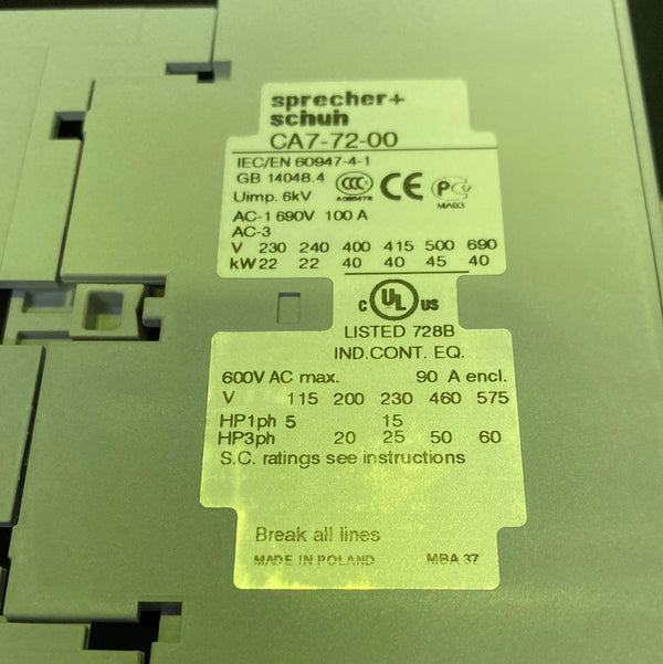 SPRECHER+SCHUH CA7-72-00-120 Contactor