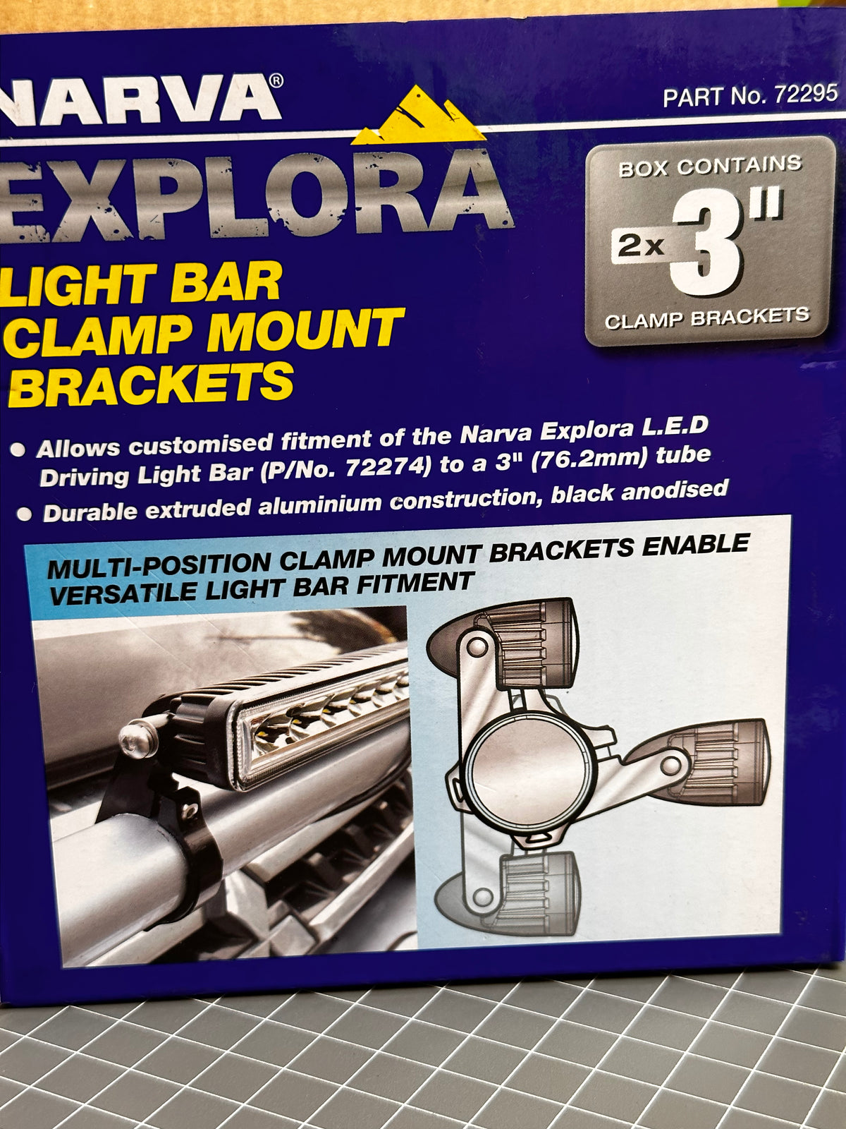 NARVA 72295 3" Bullbar Tube Mount/ Light Bar Clamp Mount Brackets