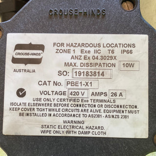 Crouse-Hinds PBE1-1X Junction Box 19183812 420V, 26A