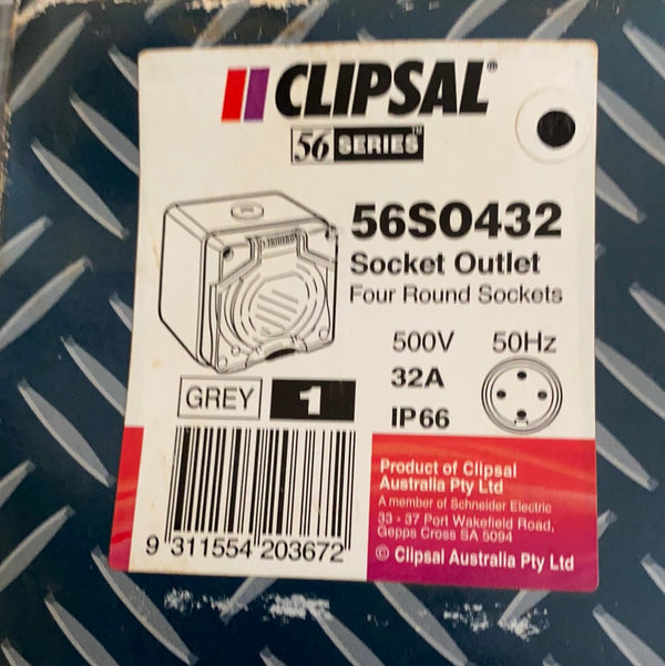 CLIPSAL 56SO432 Socket Outlet - GREY, 4 Round Pin, 32A