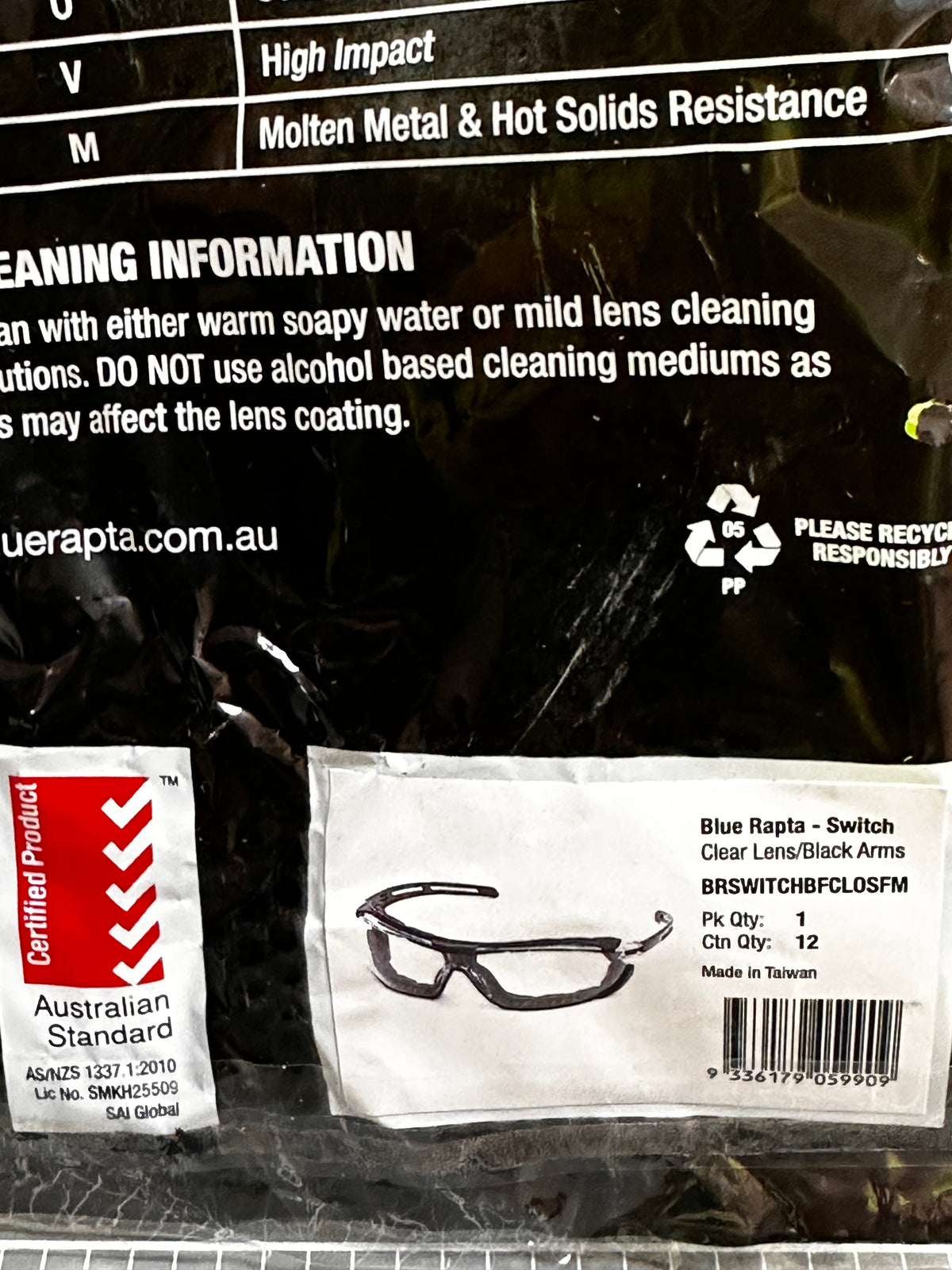 Blue Rapta BRSWITCHBFCLOSFM Switch Safety Glasses — Clear Lens, Black Arms