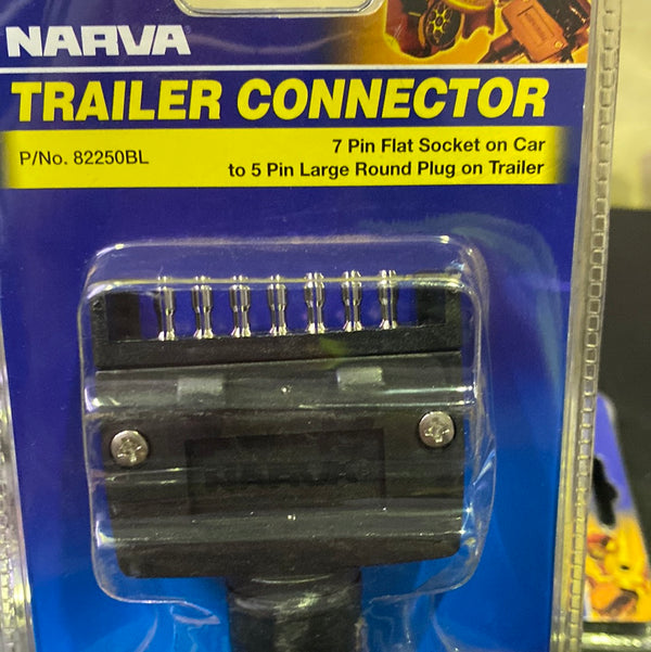 NARVA 82250BL 7 Pin Flat Socket on Car to 5 Pin Large Round Plug on Trailer
