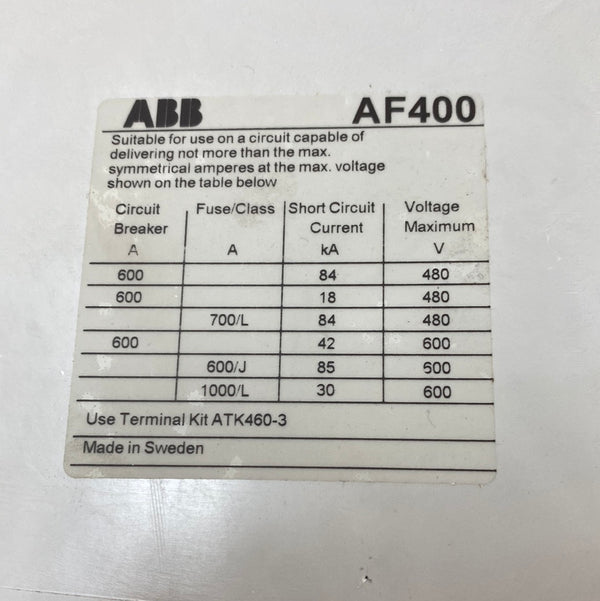 ABB AF400-30-11-70 Contactor (1SFL577001R7011) 100-250 VAC Coil