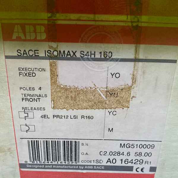 ABB SACE ISOMAX S4H 160 4 Pole Moulded Case Circuit Breaker