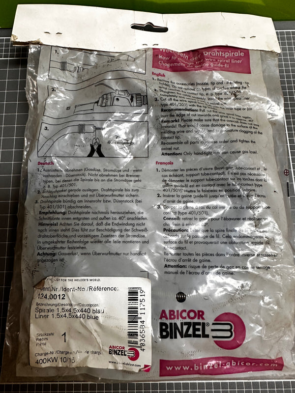 Binzel Insulated Liner Blue 0.6mm-0.8mm 4M, P124.0012