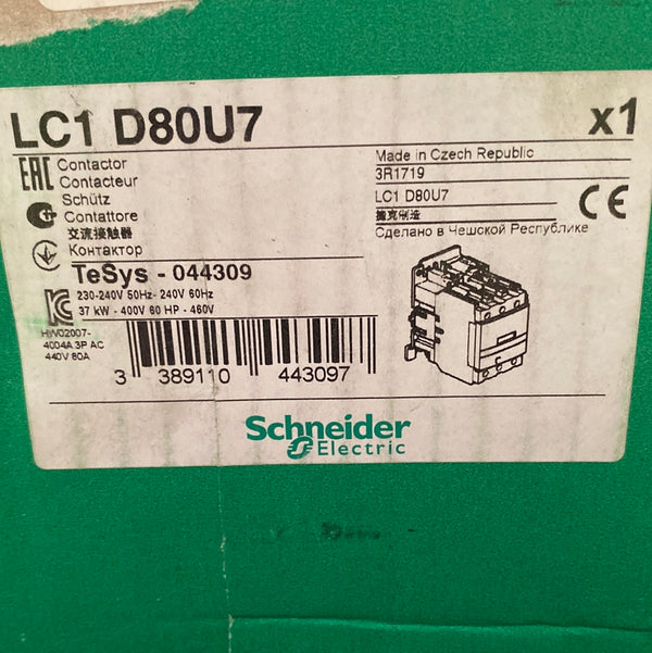 Schneider Electric TeSys LC1 D80U7 Contactor