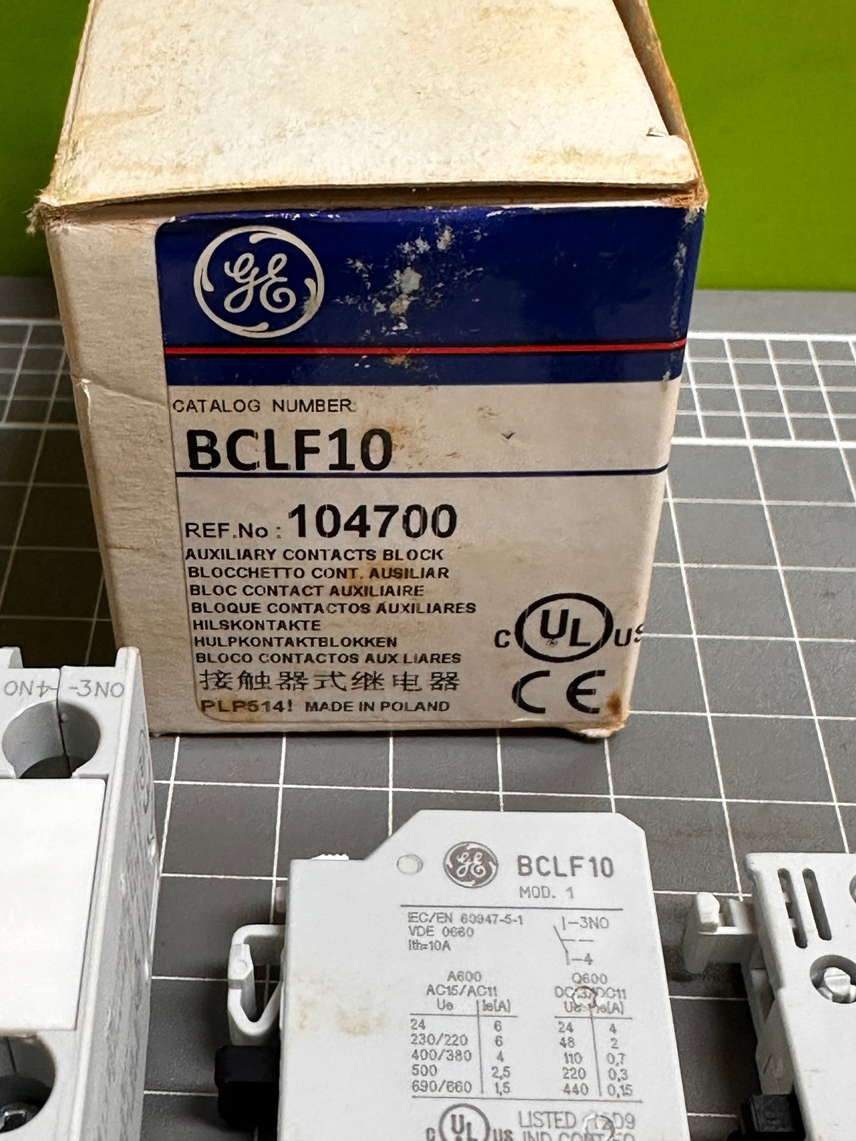 GE BCLF10 Front-Mount Auxiliary Contact Blocks – 1NO, Box of 6
