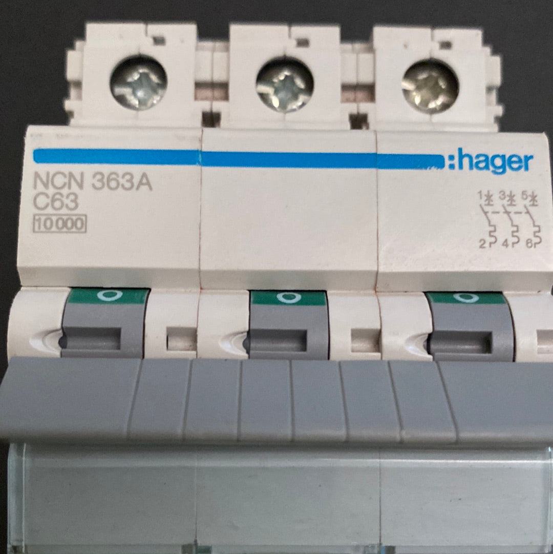 Hager NCN363A C-63A 3 Pole Miniature Circuit Breaker