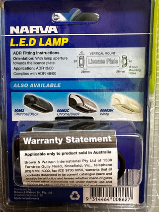 Narva 90862BL LED License Plate Lamp 90862BL Charcoal/Black Housing **SALE**