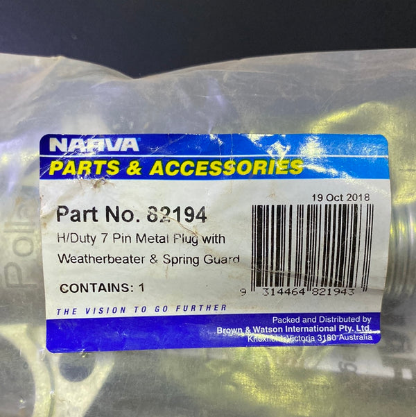 Narva 82194 Heavy Duty 7 Pin Trailer Plug with Internal Weatherbeater Seal and Cable Guard