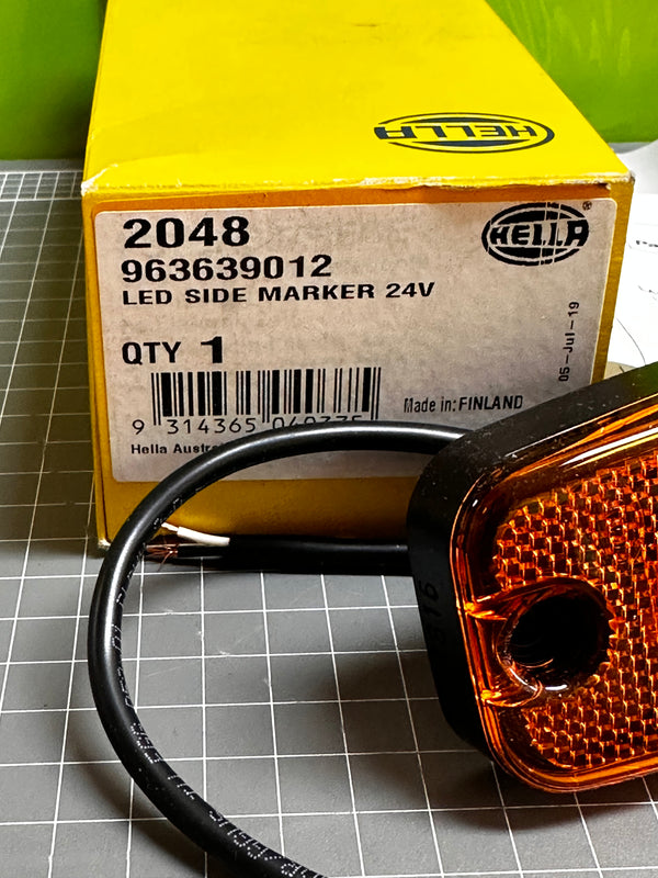 HELLA 2048 LED Side Marker (Amber) with Retro Reflector 110 x 51mm x 24v 963.639-012