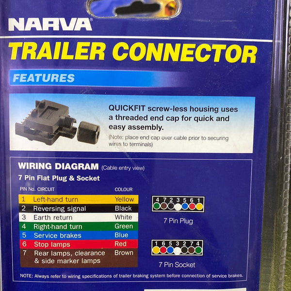 NARVA 82042BL 7 Pin Flat Trailer Socket Kit
