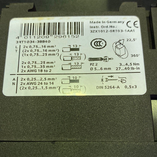 SIEMENS SIRIUS 3RT1034-3BB40 Power Contactor