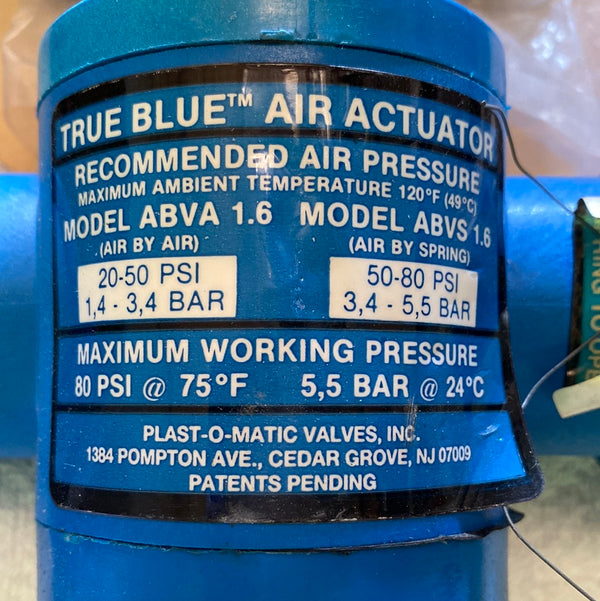 PLAST-O-MATIC TRUE BLUE AIR ACTUATOR ABVA 1.6