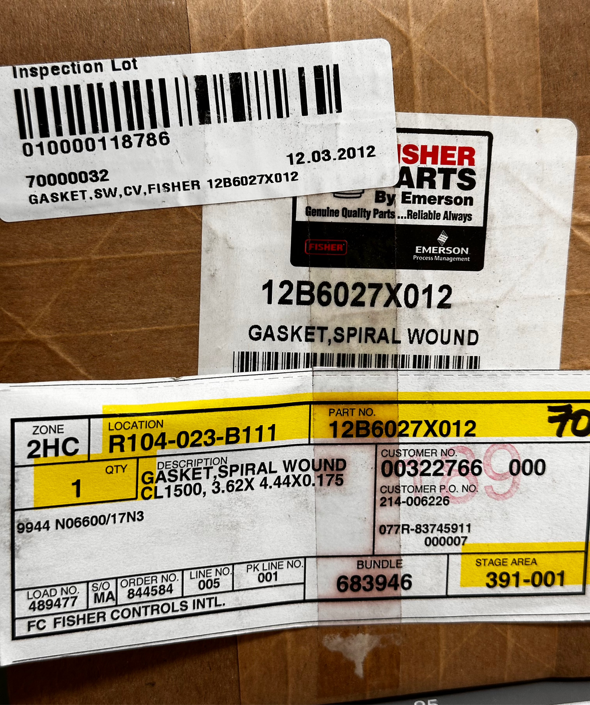 Fisher 12B6027X012 Spiral-Wound Gasket, Inconel/Graphite