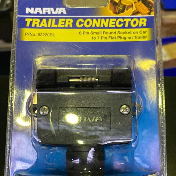 NARVA 82220BL 6 Pin Small Round Socket on Car to 7 Pin Flat Plug on Trailer