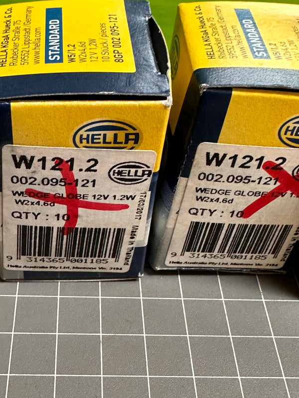Hella W121.2 12V Wedge Base Bulb 4.6mm, box of 10 8GP 002 095-121
