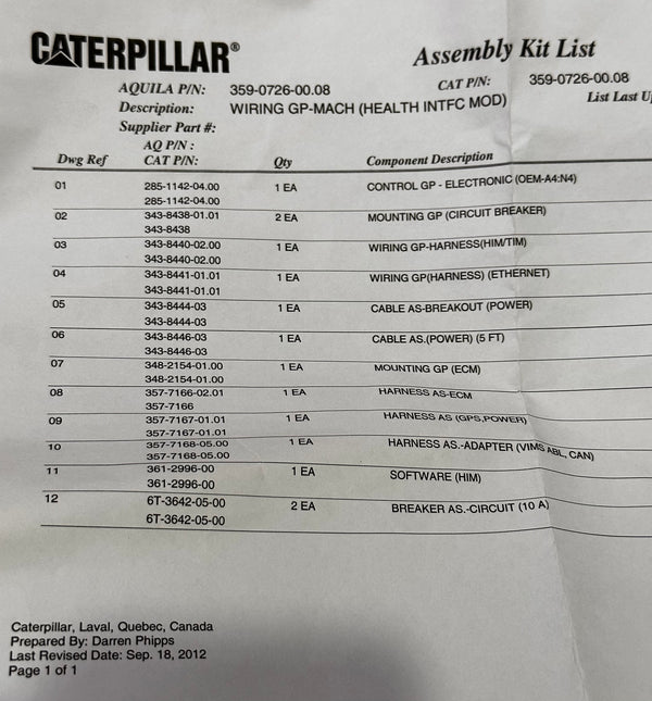 CAT 359-0726 Wiring GP-MA (HEALTH INTFC MOD)