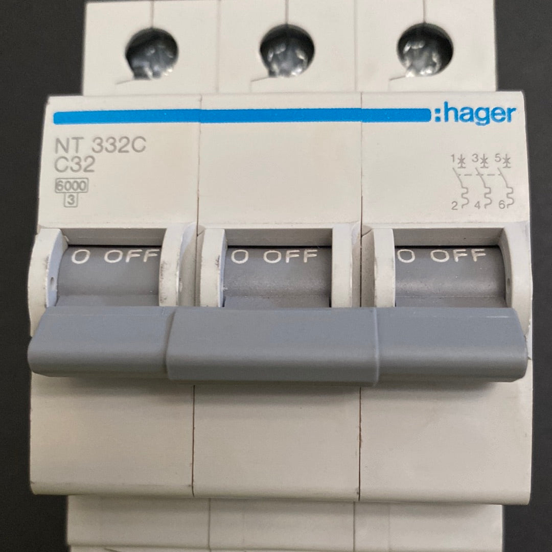 Hager NT332C C-32A 3 Pole Miniature Circuit Breaker