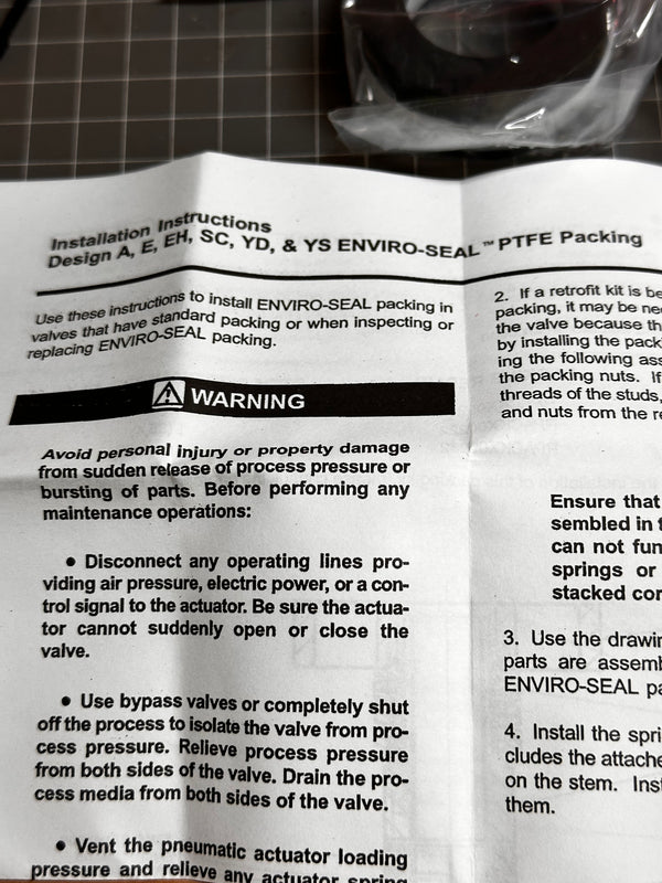 Fisher RPACKX00232 ENVIRO-SEAL Double PTFE Packing Kit | Mining ...
