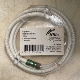 Hills Flylead RG6 Quadsheild, white 2m / PK OF 3