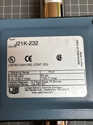 UNITED ELECTRIC J21K Series Differential Pressure Switch