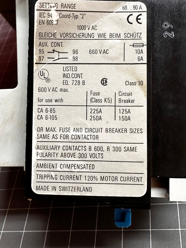 SPRECHER & SCHUH CT6-90-90A Thermal Overload Relay