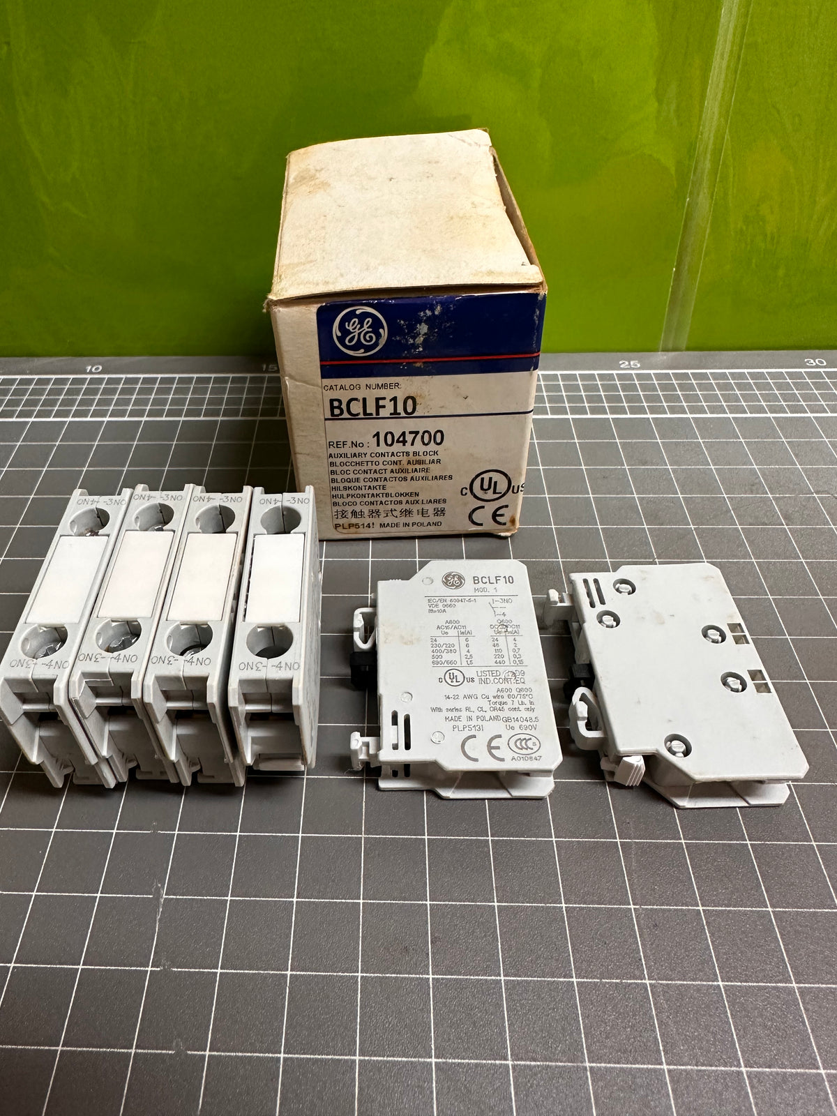 GE BCLF10 Front-Mount Auxiliary Contact Blocks – 1NO, Box of 6