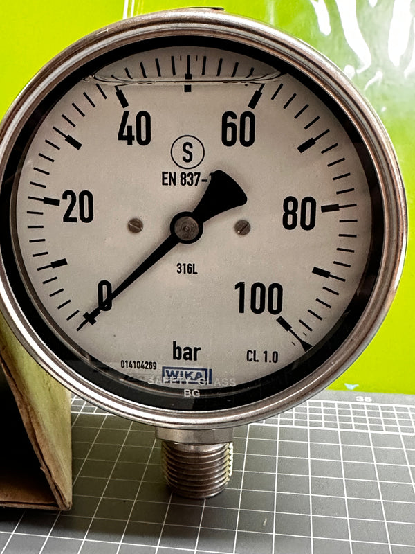WIKA Bourdon Tube Pressure Gauge 233.30.100 0100Bar 1/2 NPT Mining
