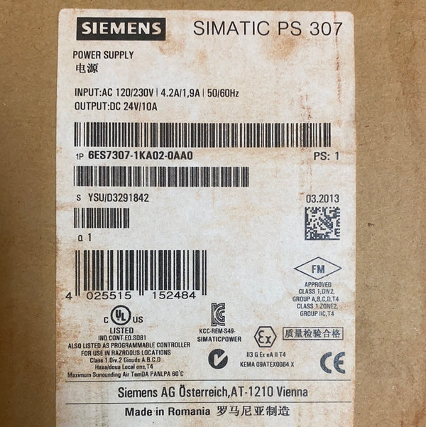 SIEMENS POWER SUPPLY SIMATIC PS 307 6ES7307-1KA02-0AA0
