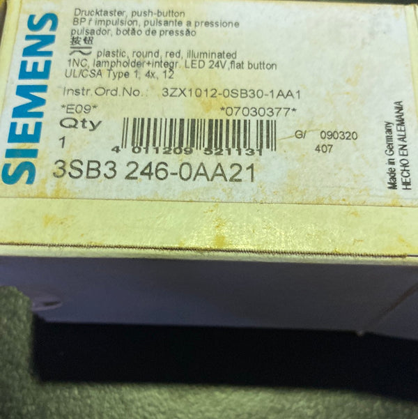 SIEMENS 3SB3 246-0AA21 Push Button, Illuminated, RED