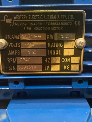 Western Electric 2 Pole, 3PH, 0.55kW induction Motor