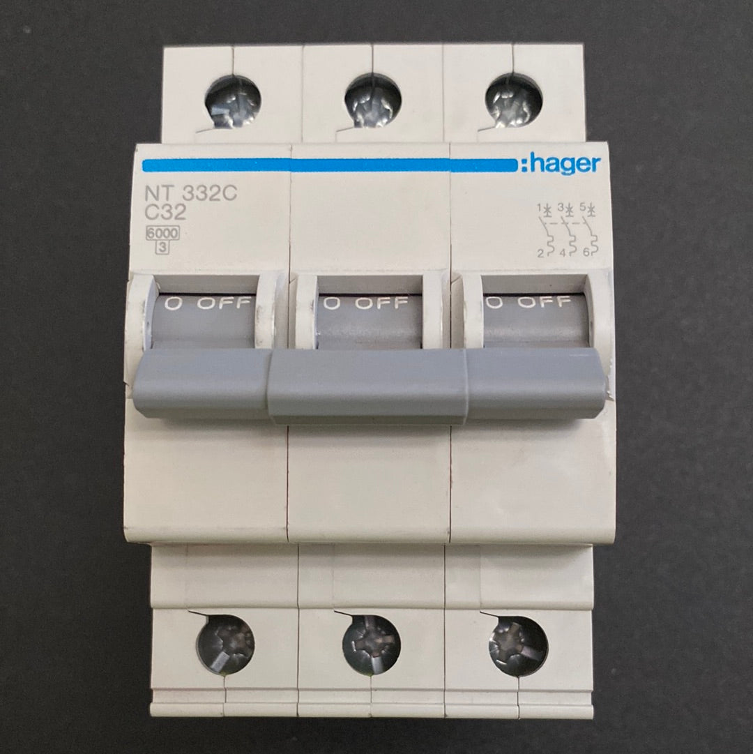 Hager NT332C C-32A 3 Pole Miniature Circuit Breaker