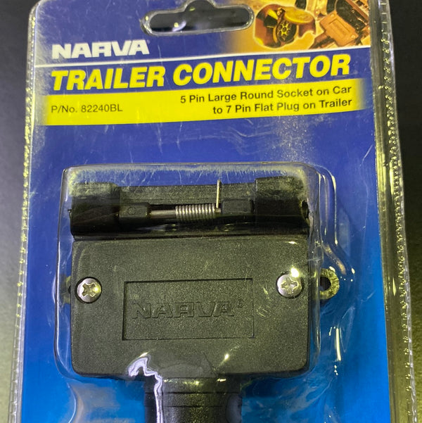 NARVA 82240BL 5 Pin Large Round Socket on Car to 7 Pin Flat Plug on Trailer