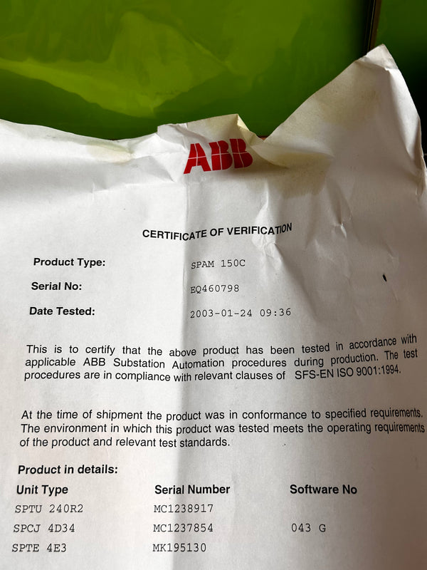 ABB SPAM 150C Motor Protection Relay