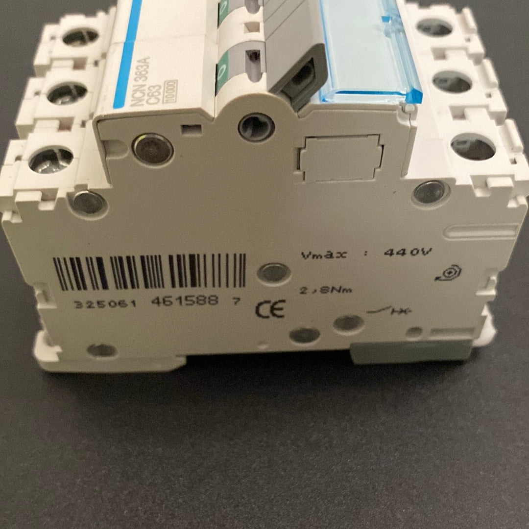 Hager NCN363A C-63A 3 Pole Miniature Circuit Breaker
