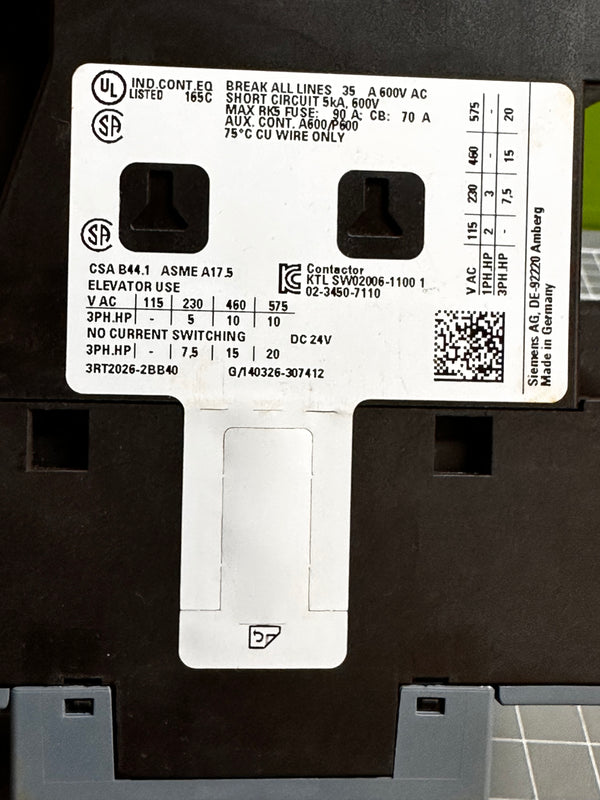 SIEMENS SIRIUS 3RT2026-2BB40 Power Contactor
