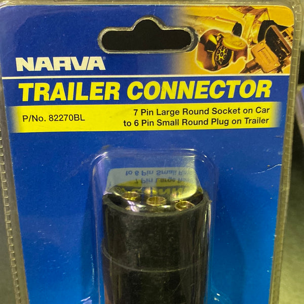 NARVA 82270BL 7 Pin Large Round Socket on Car to 6 Pin Small Round Plug on Trailer