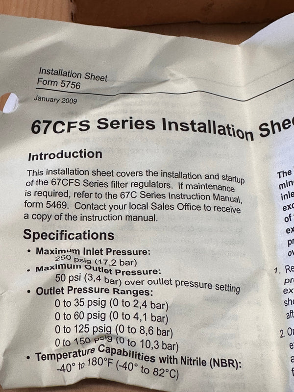 FISHER 67CFS-227/C9/C9 Instrument Supply Regulators