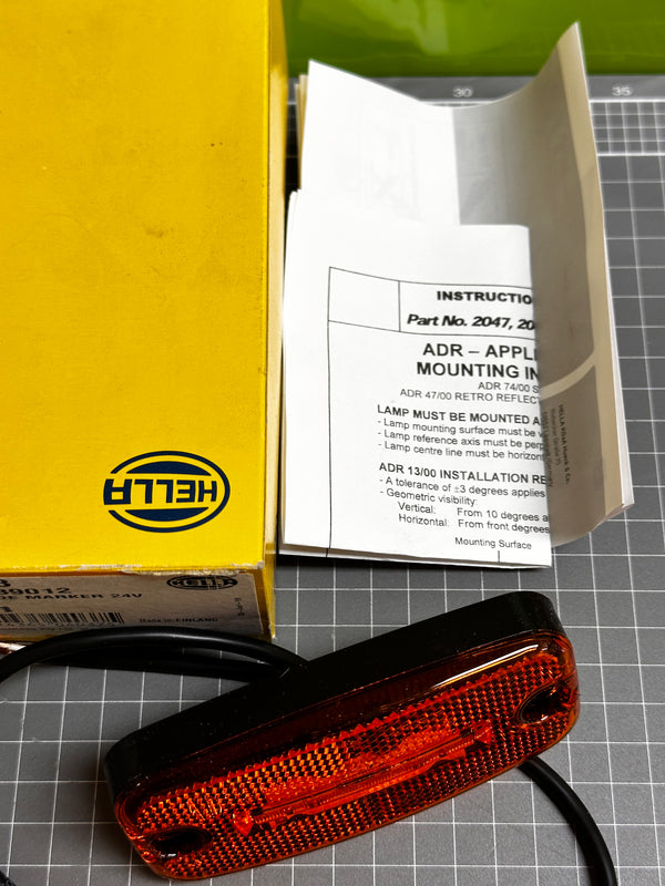 HELLA 2048 LED Side Marker (Amber) with Retro Reflector 110 x 51mm x 24v 963.639-012
