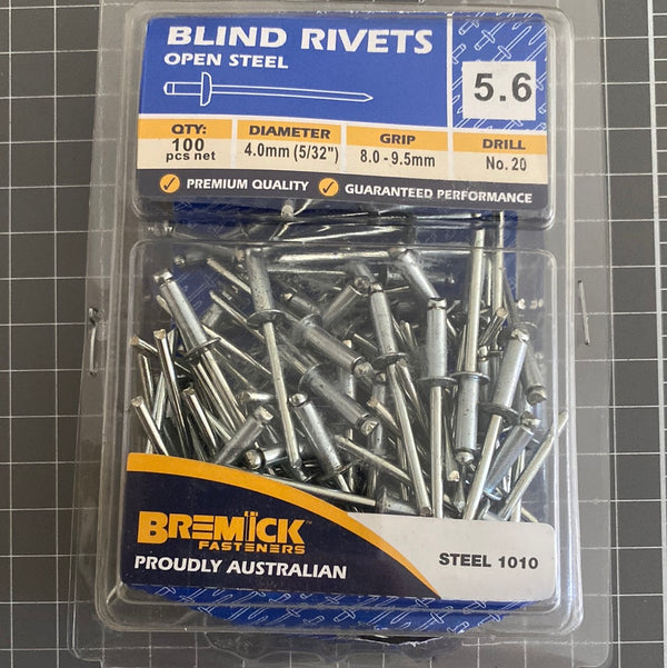 Bremick Rivet Chart Bremick RPTSS 5.6 Blind Rivets Open Steel - 5 packets of 100 | Mining ...