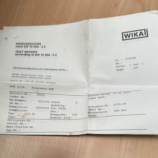 WIKA Pressure Gauge 263.30.100 SS 600bar