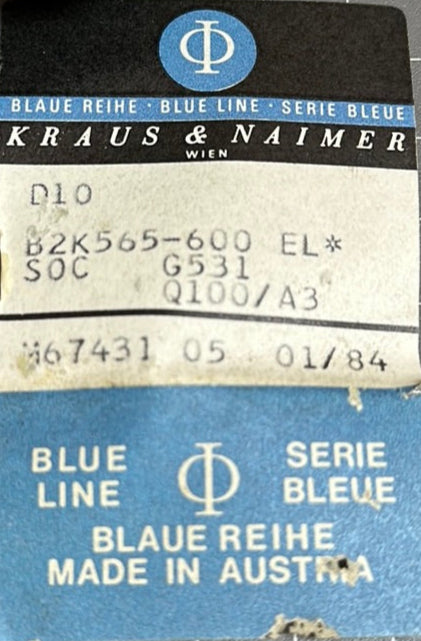 Kraus & Naimer D10 - 10A, 600V AC / B2K565 Rotary Cam Switch