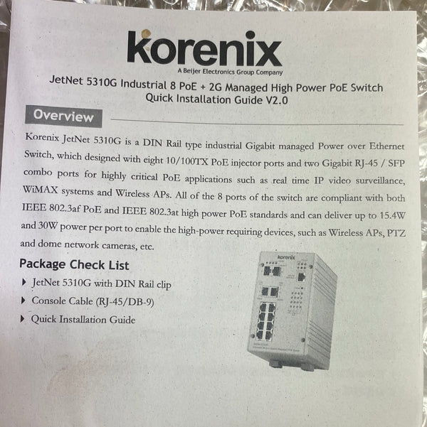 KORENIX JetNet 5310G Industrial 8 PoE + 2G Managed High Power PoE Switch