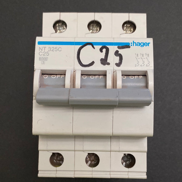 Hager NT325C / C25 Three Pole Circuit Breaker
